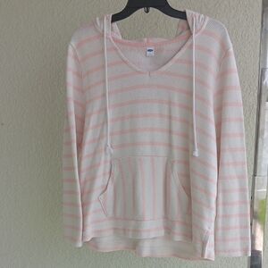 Old Navy Pink and White Relaxed Long Sleeve Hoodie
